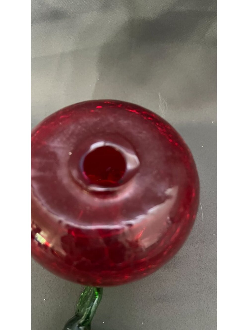 Handcrafted Glass Apple-Shaped Jar With Green Stem Lid & Clear Feet – Decorative - Picture 3 of 4